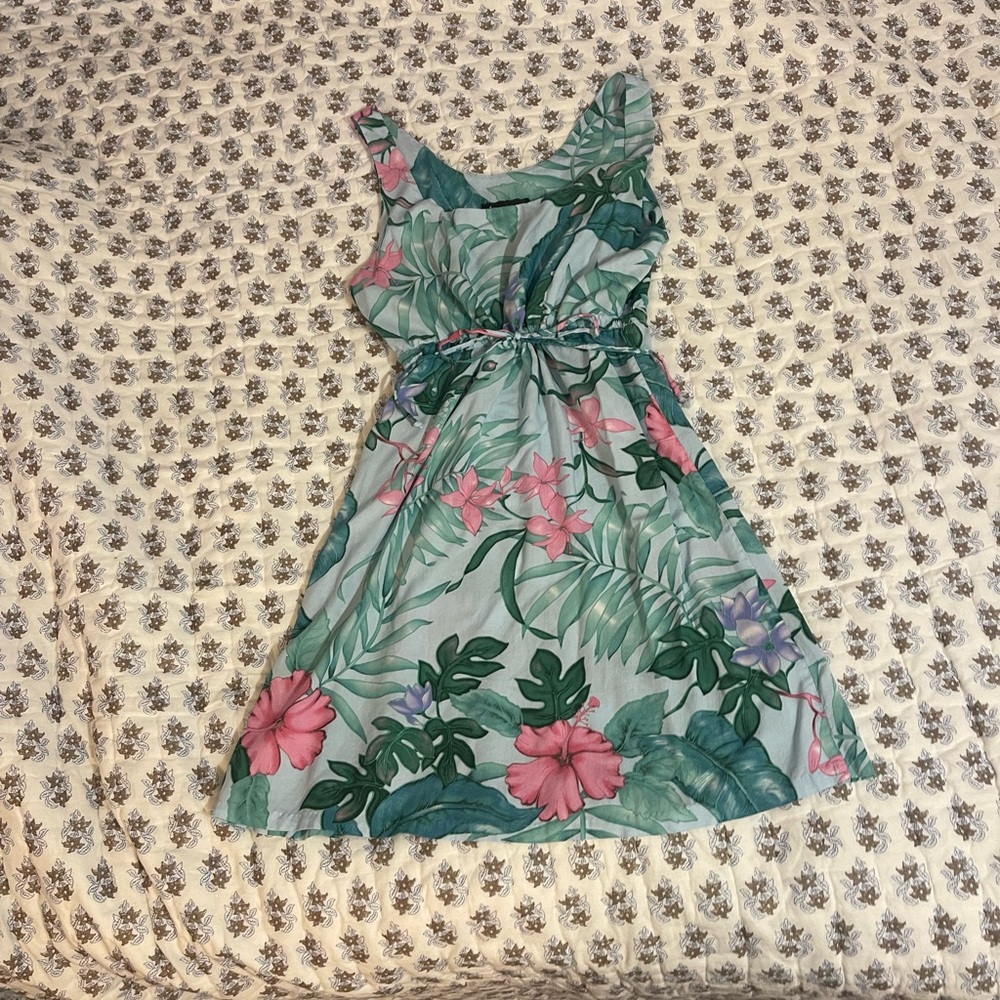 Hibiscus Floral Green and Pink Hawaii Dress